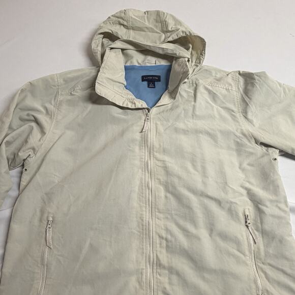 Men's Lands End Hooded Cream Colored Full Zip Windbreaker Size Large Zip Pockets - Picture 4 of 15